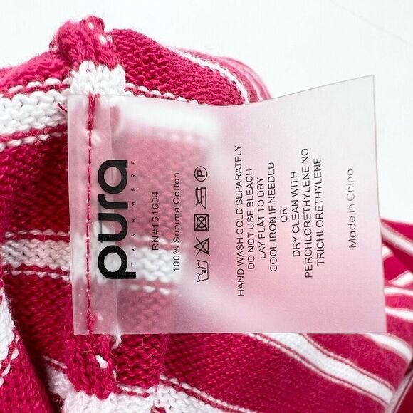 Pura Cashmere Sweater Womens Medium Red White Stripes Knitted Pullover - Picture 5 of 9